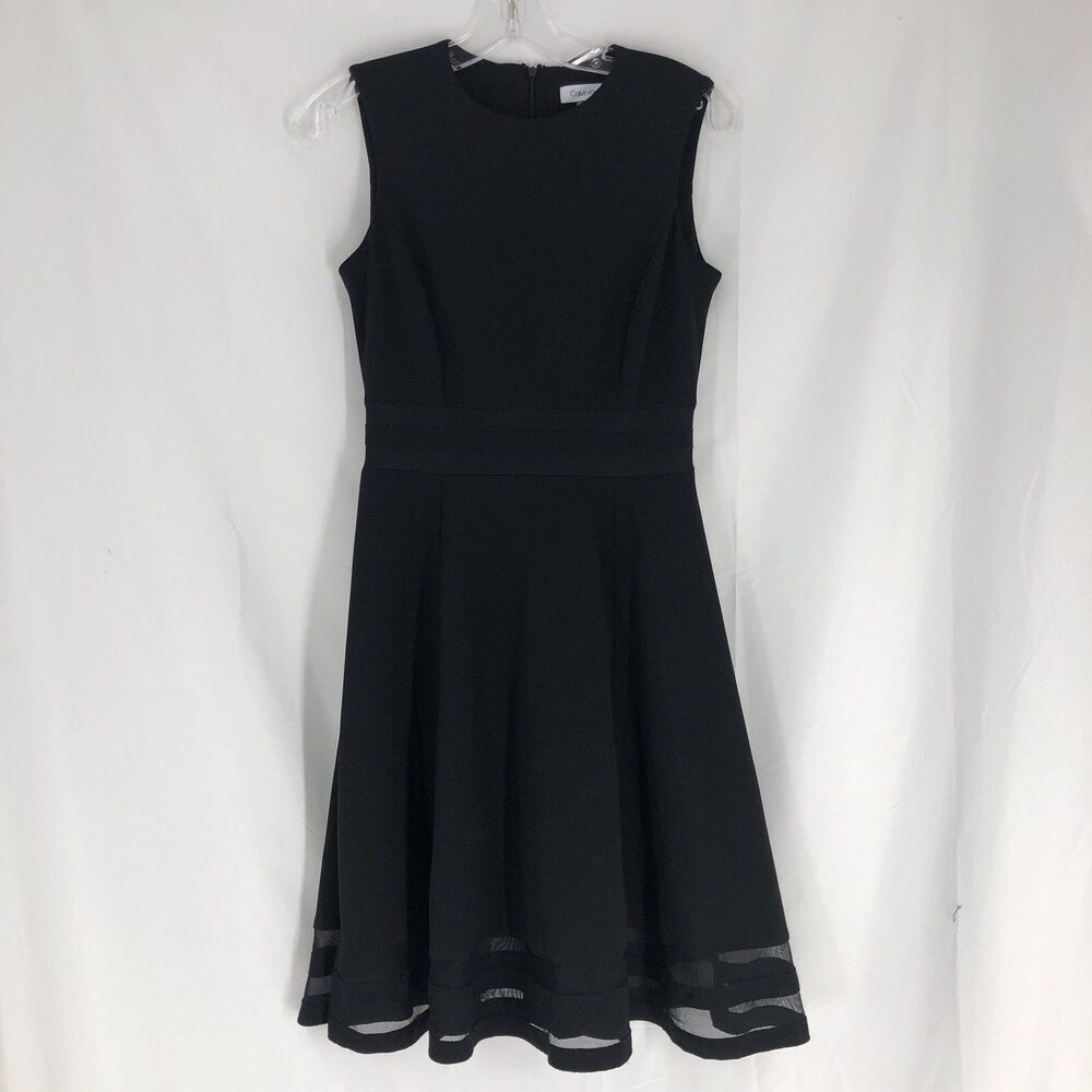 Calvin Klein Black Sleeveless Illusion Trim Fit & Flare Dress - Women's Size 2